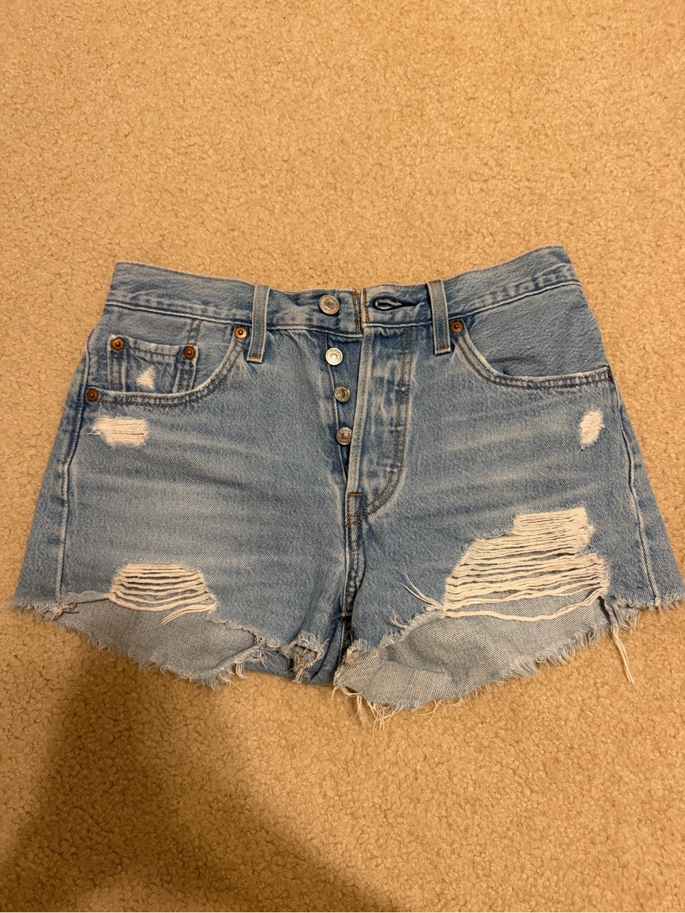 Levi Women’s High-Rise Distressed Denim Shorts - Light Blue